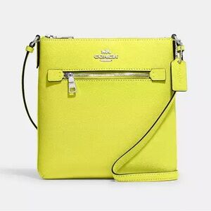 NWT Coach Mini Rowan File Bag in Bright Yellow with Silver hardware